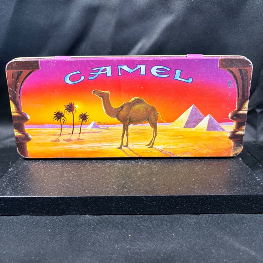 Vintage Camel Cigarettes Joe Camel Metal Tin Desert Pyramids Sunset Tobacciana